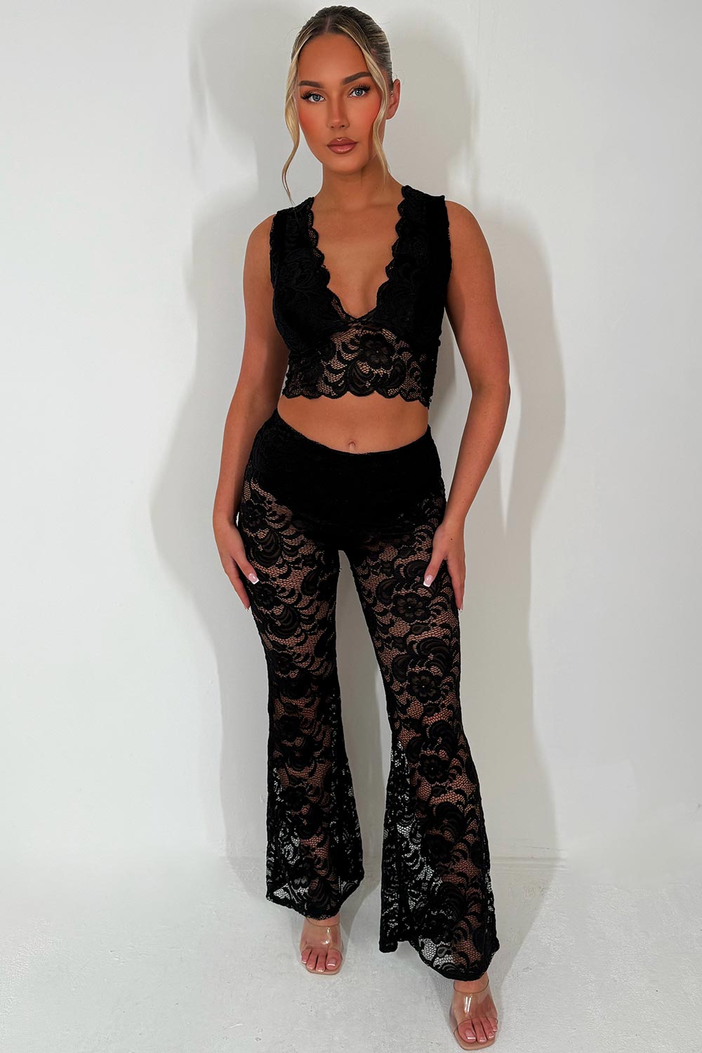 Black Lace Flare Set