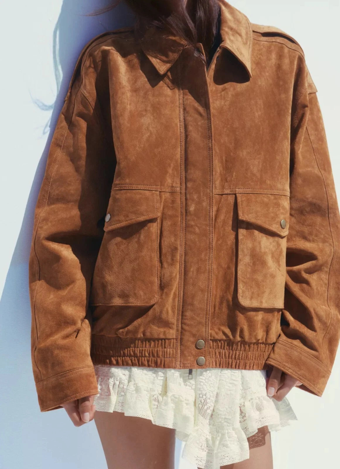 Suede Cargo Bomber