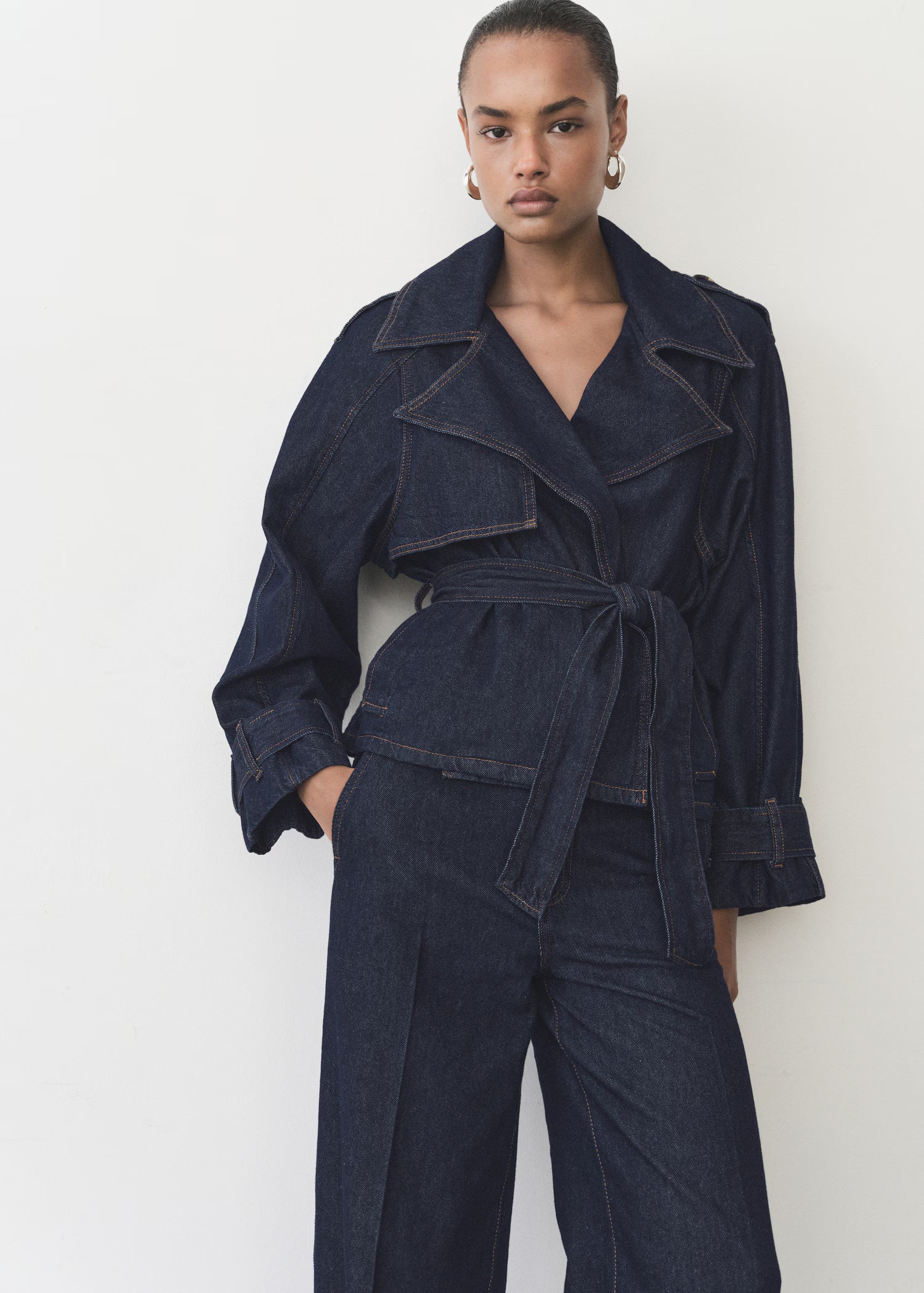 Elegant Belted Denim Jacket