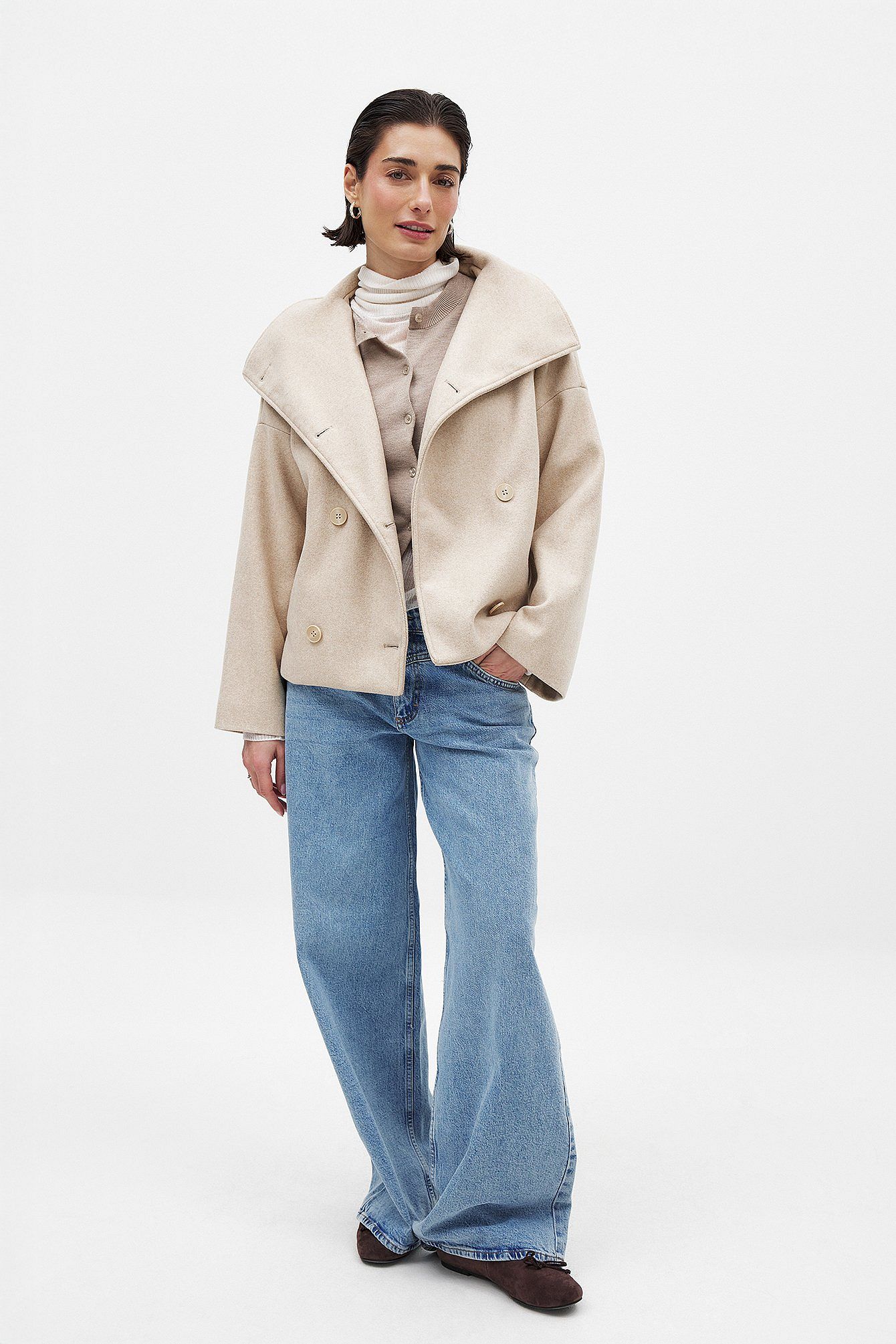 Double-Breasted High Neck Coat