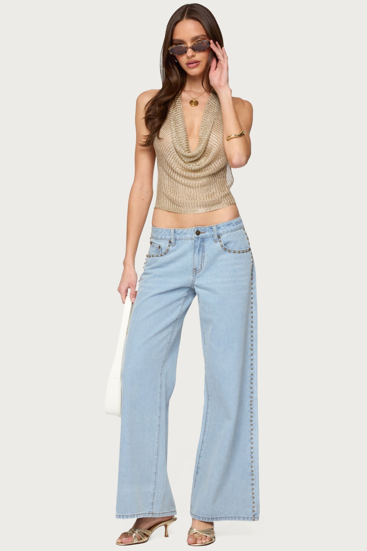 Shiny Cowl Neck Top
