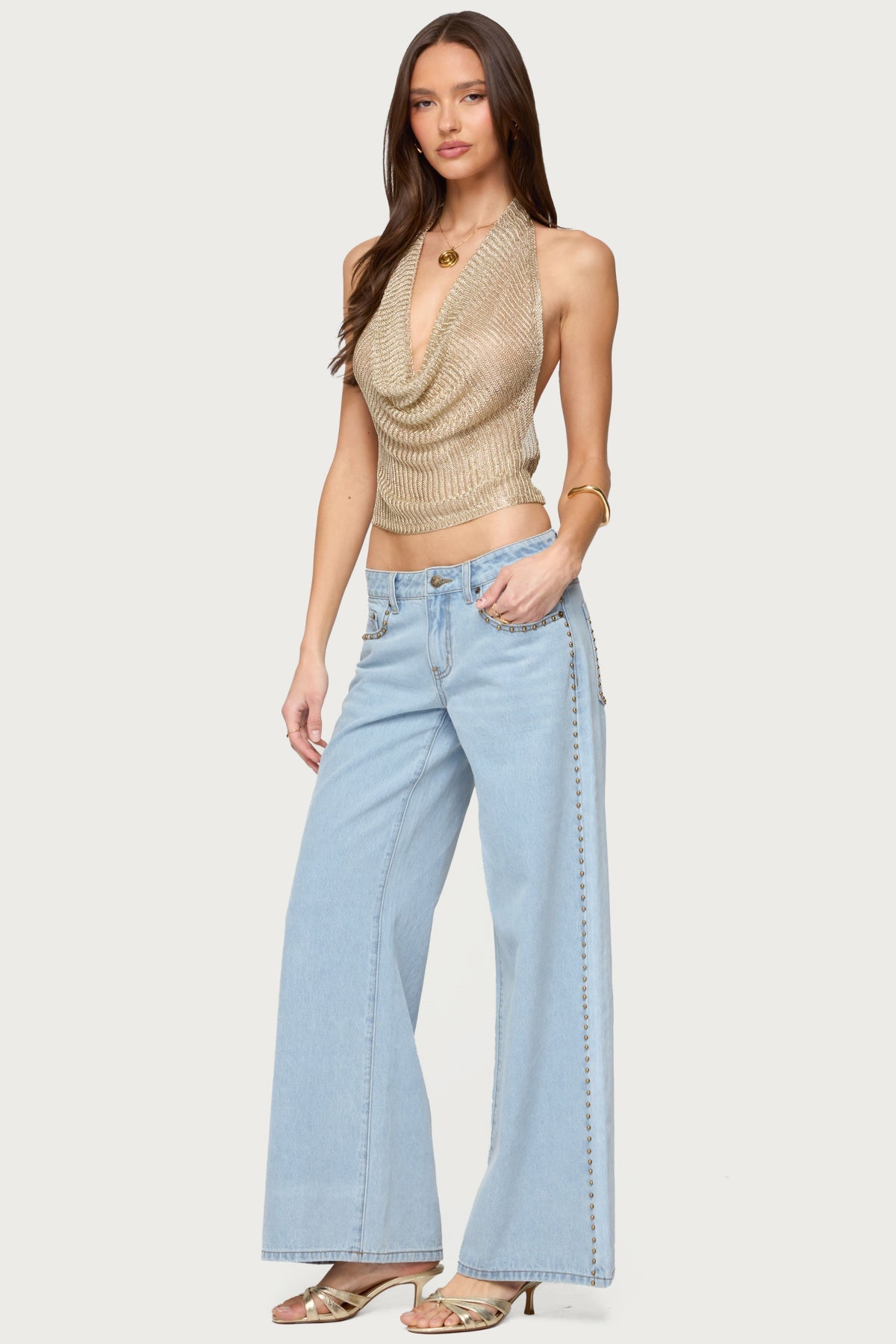Shiny Cowl Neck Top