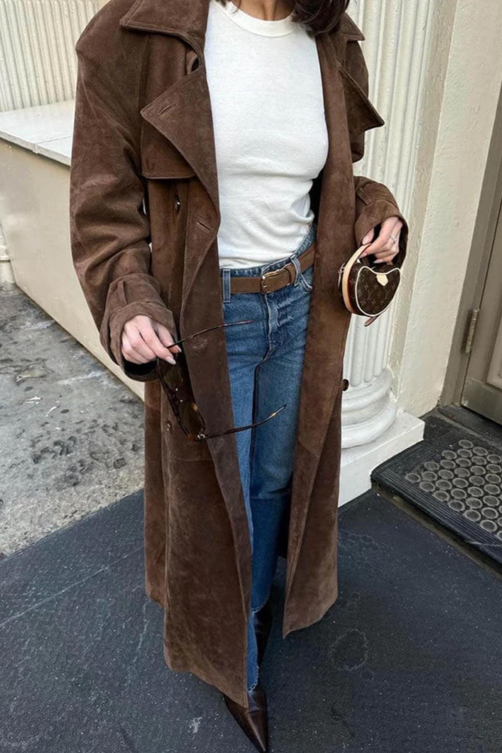 Suede Belted Trench