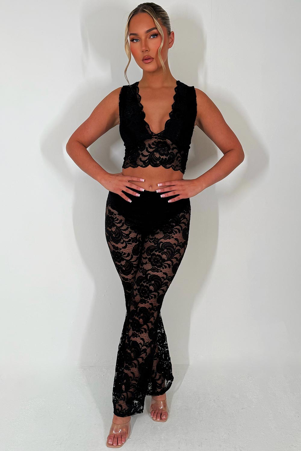 Black Lace Flare Set