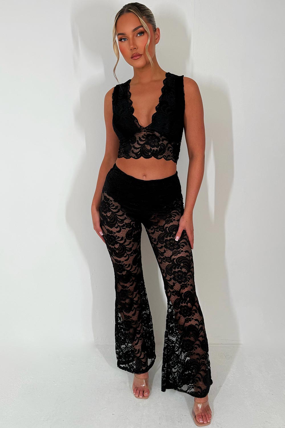 Black Lace Flare Set